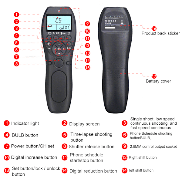 YouPro MC-292 UC1 Trådlös tidsinställd slutare fjärrkontroll skärm för Olympus-kamera