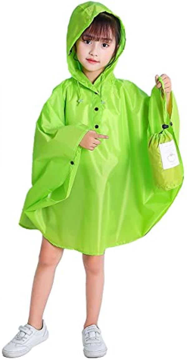 Barne regnponcho hettejakke regnfrakk, gressgrønn, L
