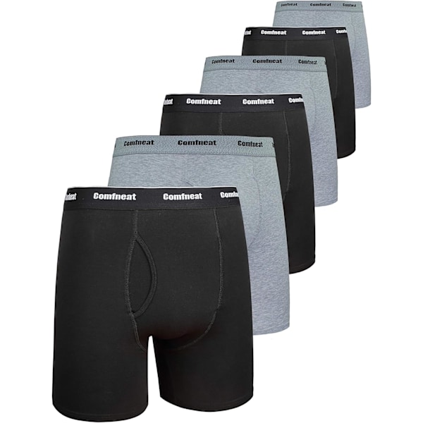 Mäns 6-pack boxershorts mjuka andningsbara underkläder S-XXL Open Fly Navy Blue Black Grey