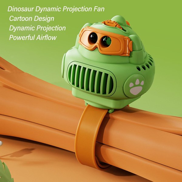 Projektionsfläkt för handleden, bärbar handledsfläkt med dynamisk dinosaurieprojektion, mini projektionsfläkt med tecknad design, 3 hastigheter för studier Green