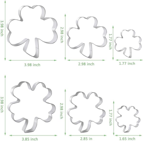 Kakeform, 6-delt sett med shamrock-former i rustfritt stål for St. Patrick's Day-baking og høytidsfester 6-Pack 10*7*7