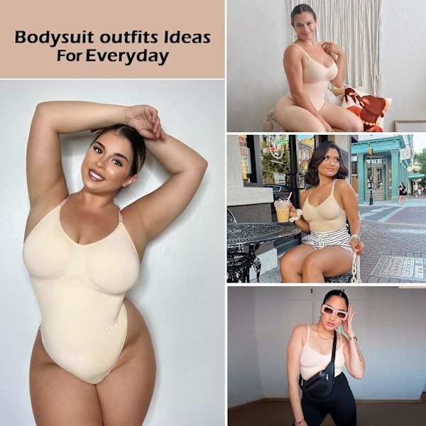 Kvinnors Shapewear Bodysuit Tummy Control Body Shaper Seamless Sculpting Snatched Waist Body Suit XL Beige Thong