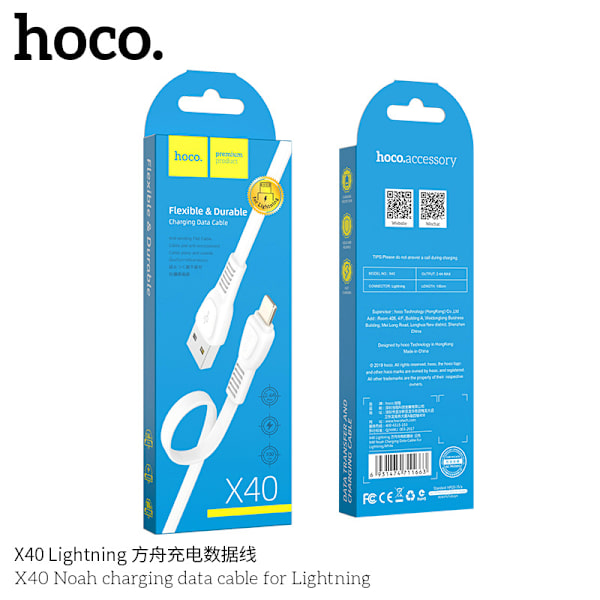 hoco. X40 Ark lämplig för Apple datakabel universell mobiltelefon hållbar USB laddningskabel