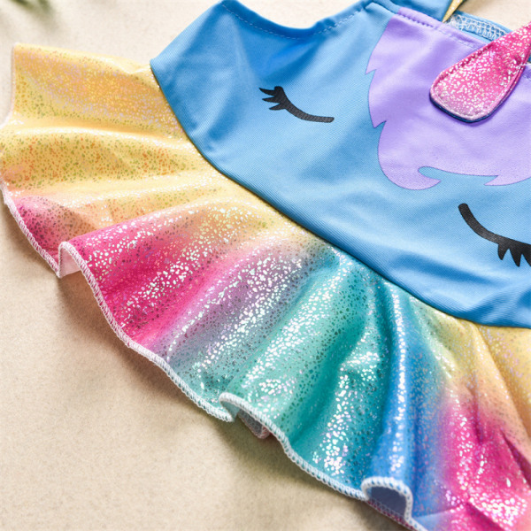 AVEKI Flickor Enhörning Badkläder Baddräkter Flickor Volang Tankini Bikini Tvådelad Badkläder Strandkläder, 5-6 År, Regnbåge-1