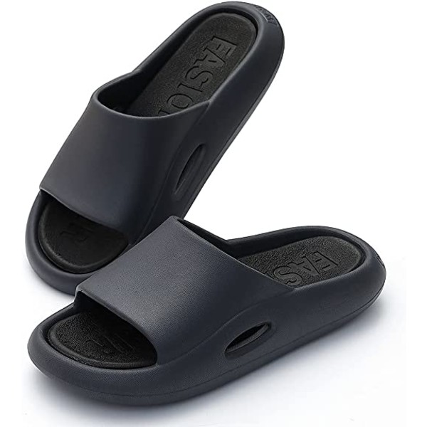 Kuddslippers för kvinnor och män Molnslippers halkfria snabbtorkande badrum duschslippers, öppna tår mjuka tjocka tofflor（Svart）