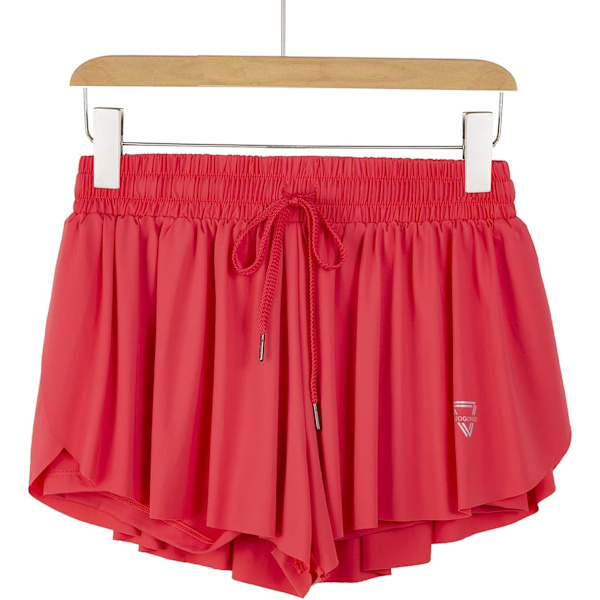 2-in-1 Virtaavat Juoksushortsi Naiselle, Salille, Joogalle, Urheiluun, Naisten Treeni Biker Spandex Lounge Hikihame Kesä (Punainen Taskulla)