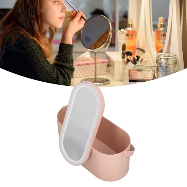 Makeup-etui med roterende spejl låg dæmpbar LED-lys bærbar kosmetisk arrangør til soveværelse rejse Roseate