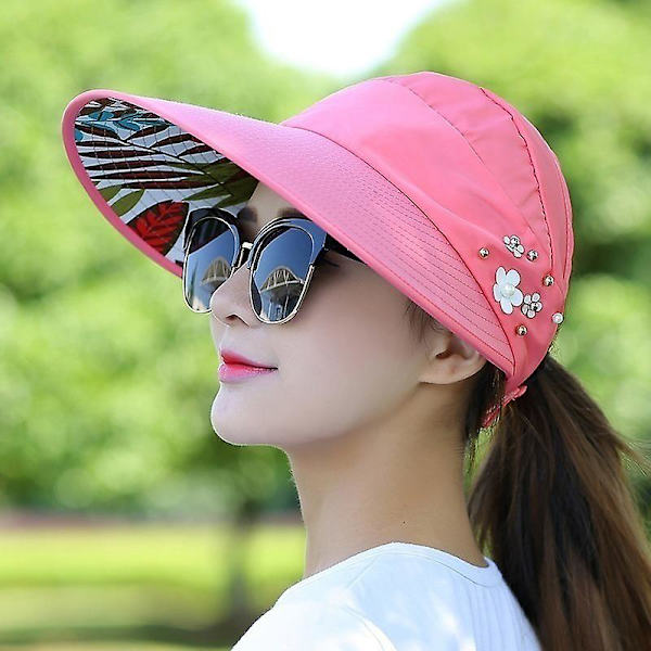 Dam solhatt strandhatt UV-skydd Anti-UV Casual Visors Fällbar keps för utomhusbruk (röd)