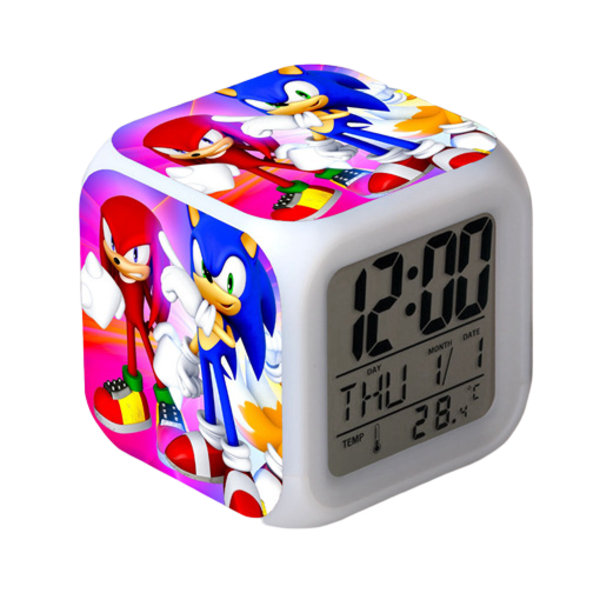 Sonic the Hedgehog Färgglad Väckarklocka LED Kvadratisk Klocka Digital Väckarklocka med Tid, Temperatur, Alarm, Datum
