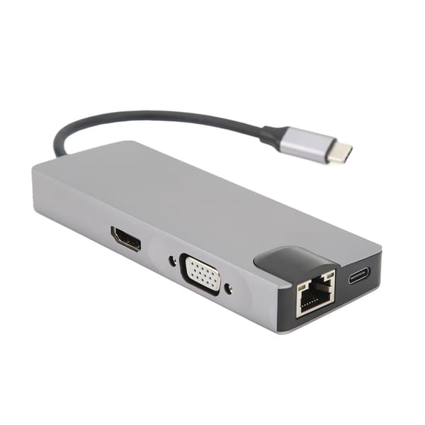 8-i-1 Type C til VGA HD multimediegrensesnitt hub-adapter PD hurtiglading USB3.0 hub