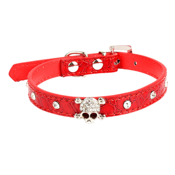 Sød Blændende Skinnende Elegant Fancy Skull Diamant Krystal Rhinestone Læder Lille Kæledyr Hund Kat Halsbånd Hvalp (M)