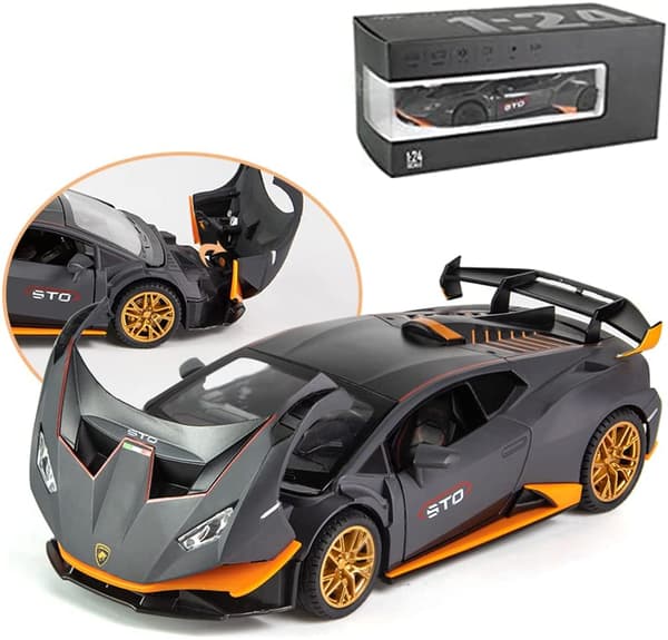 1:24 Legering Die Cast Bilmodel til Lamborghini Huracan STO 2021, Træk Tilbage Bilmodel Legetøjsgave til Børn 3 til 12 År Gamle
