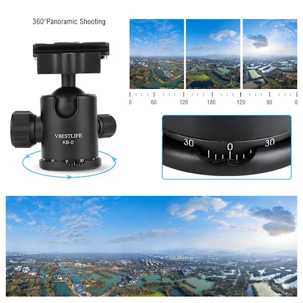 VBESTLIFE Aluminiumlegering Mini Tripod Kulledhuvudfäste Stativ med Snabbladdningsplatta