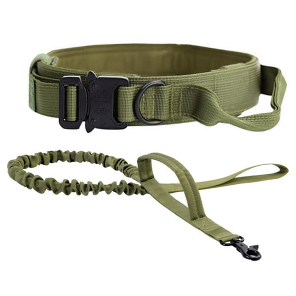 Taktiskt hundhalsband Nylon Utomhus Traktion Justerbart Stort och Medium Hundhalsband Metallspänne Set (M, Militärgrön)