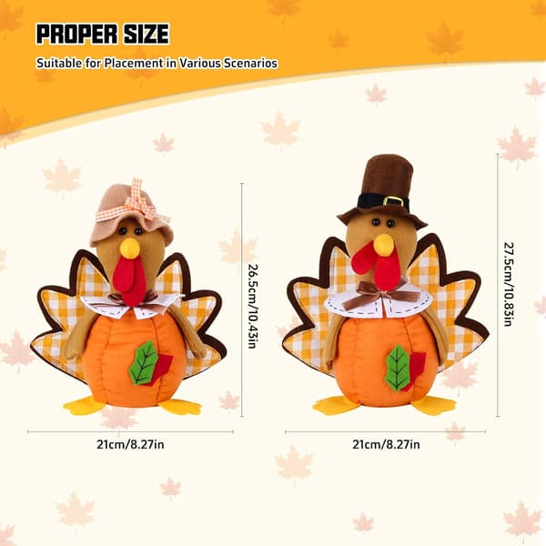 Thanksgiving Kalkun Dukker, Håndlavede Udstoppede Borddekorationer til Efterårshjem og Bordpynt 2 pack 2
