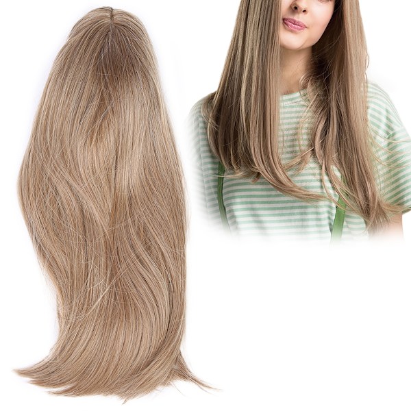 Langt, rett blondt pannelugg parykk for kvinner, cosplay-fest, stilig syntetisk parykk, 56 cm (LC167-6)