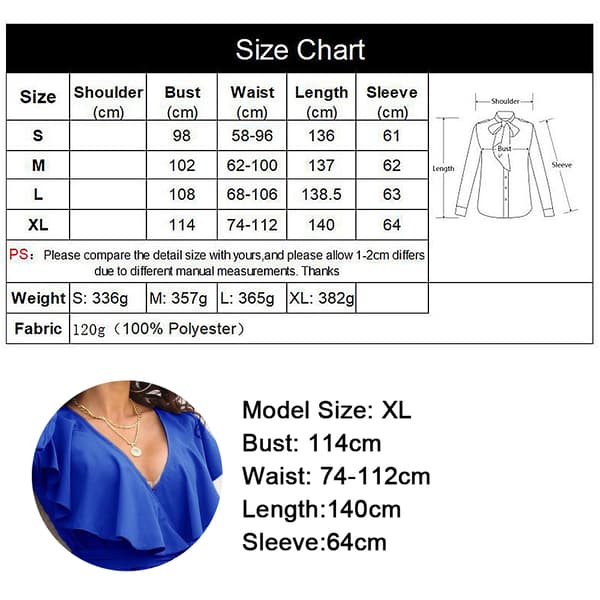 V-ringad långärmad klänning insvept med delad fåll lång klänning blue,XL