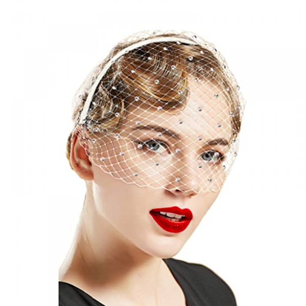 Brudeslør med perlekam, 1920-talls flapper fascinator mesh slør, enkeltlags fuglebur slør for bryllup (svart)