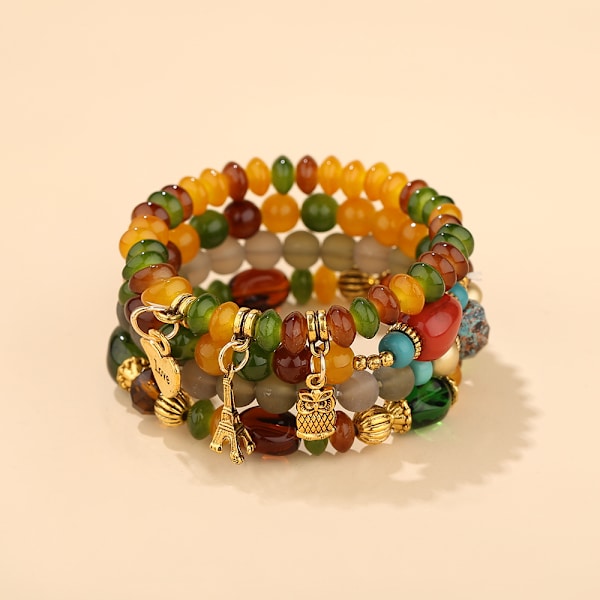 1PCS Bohemian Beads Armbånd Sett for Kvinner Multilayer Dusken Stable Perler Charm Stretch Statement Armbånd, Dame Smykker