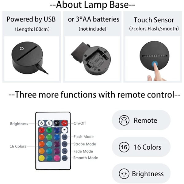 Akryl Mo Dao Zu Shi Anime Illusion Lampe Wei Wuxian LAN Wangji Figur 3D Natlampe USB 7 Farve Touch/Fjernbetjening 16 Farver