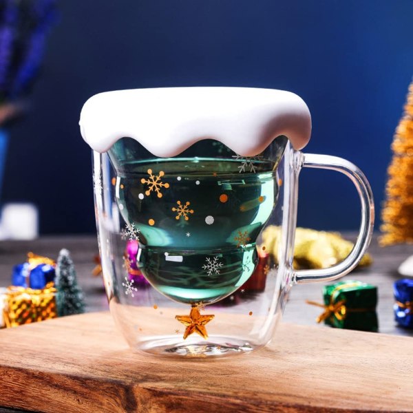 Søte krus Julekaffekrus, Tekopp, Melkekrus Glass Dobbeltvegget Isolerte Glass Espresso-kopp