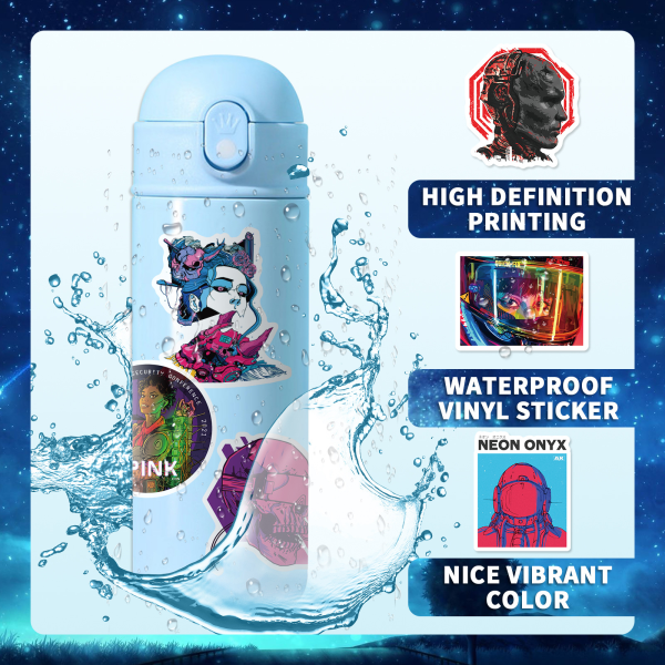 Cyberpunk Harajuku Tech Style Stickers, set med 50, vattentät och UV-beständig, perfekt för alla dina prylar
