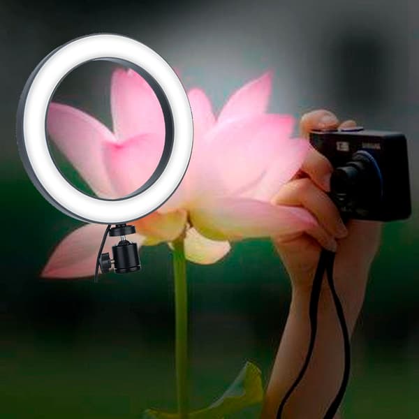 Bærbar dimbar USB fotografisk LED-ringfylllys med kulehodeholder (8'')