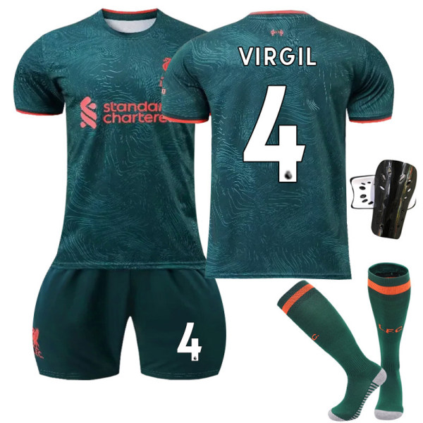 Liverpoolin vuoden 2023 vieraspelipaita vihreä jalkapallopaita setti sukat ja polvisuojat - Nro 4 VIRGIL#18 No.4 VIRGIL #18