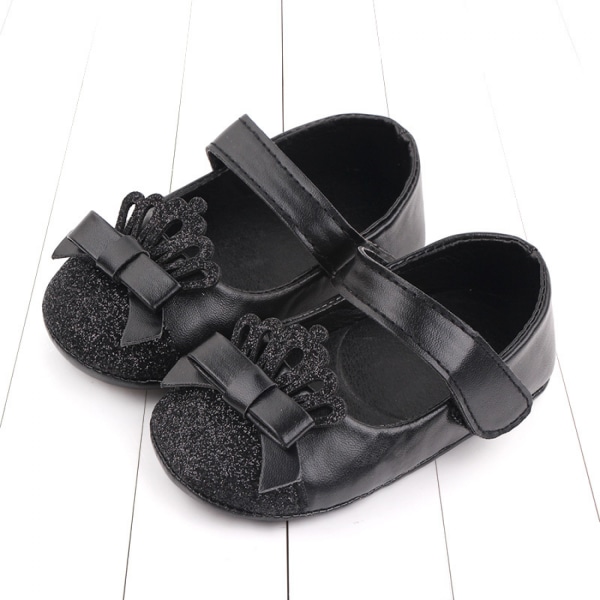 Baby Girls Soft Sole Bowknot Princess Bröllopsklänning Mary Jane Flats Prewalker Newborn Light Baby Sneaker Shoes----- Svart（11cm）