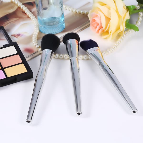 3 stk. Sølv Ansiktskontur Kosmetikk Foundation Pudder Blush Koster Makeup Verktøysett