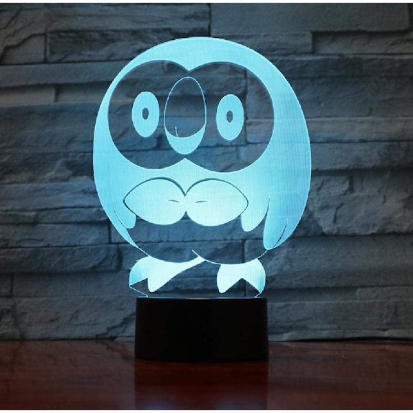 Rowlet 3D Nattlampa LED Touch Rum Dekoration Batteri Nattlampa Bordlampa Rowlet
