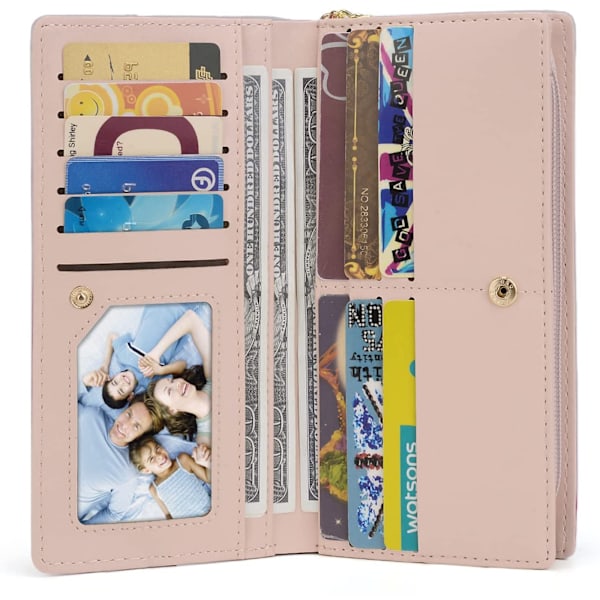 Dame Lang Pung PU Læder Clutch 5.5\" Telefon Etui 12 Kortpladser Holder Lynlås Lommepung Sort
