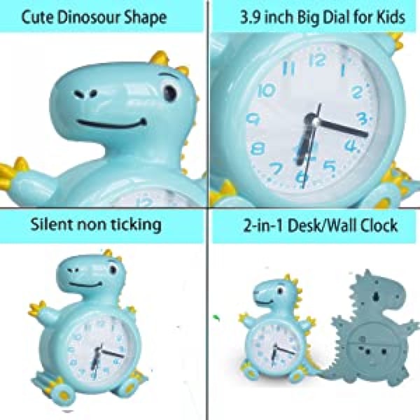 JUSTUP Lasten Herätyskello Analogiset Dinosaurukset Seinäkello Työpöytäkello Dinosaurukset Kello Koti --- Vihreä (18x21cm)