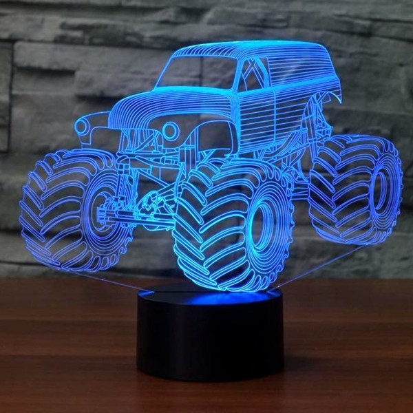 3D Illusion LED-lampe til børn Monster Truck 7 farver Touch Switch bordlampe, til hjemmekontor børneværelse tema Monster Trucks Dekoration