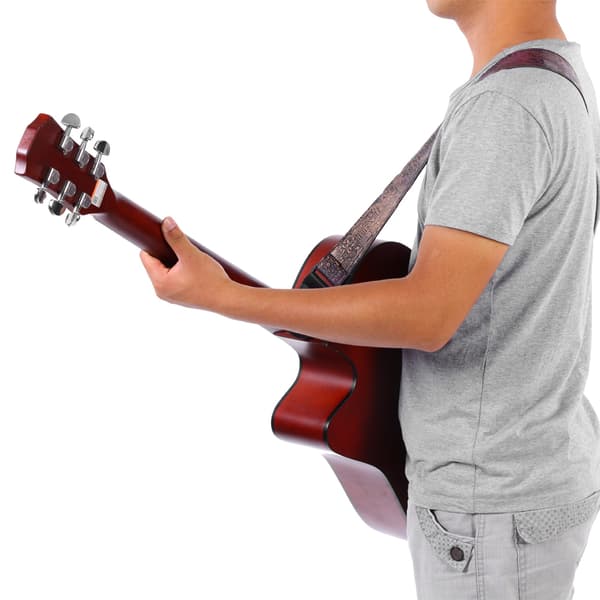 Justerbar tryckt PU-läder axelrem för akustisk elektrisk folk gitarr (A)