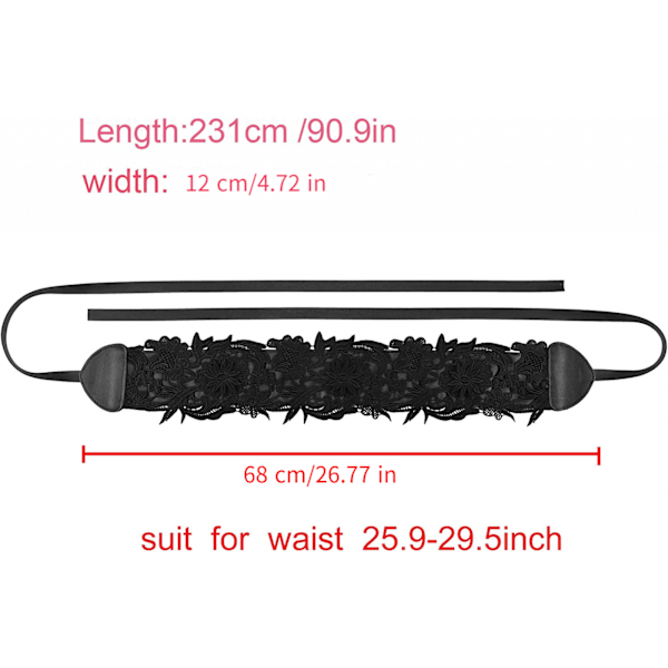 Kvinnors spets midjebälte Obi rosett Cinch brett bälte rosett slips wrap Boho korsett klänning midjeband PU läder, 3-pack