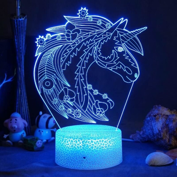 WJ Unicorn Gifts for Grills 3D Illusion Nattljus Sänglampa med fjärrkontroll 16 färger Ändrar funktion för heminredning i rummet