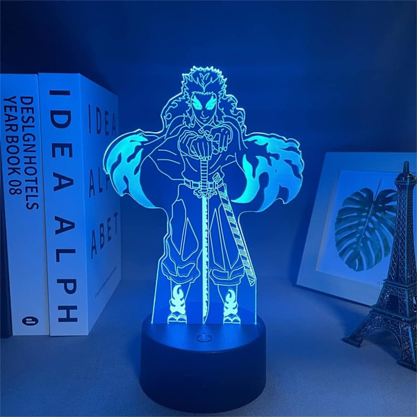 WJ Anime Light Rengoku Kyoujurou Figur 3D Led Illusjon Nattlys Berøring/Fjernkontroll Fargeendring for Romdekor Manga Sengelampe USB Bordlampe