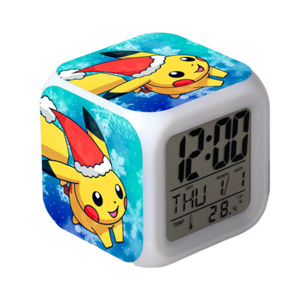 Wekity Pikachu Färgrik Väckarklocka LED Kvadratisk Klocka Digital Väckarklocka med Tid, Temperatur, Alarm, Datum