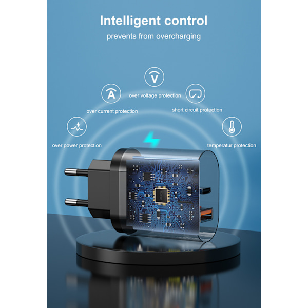 Ny PD12W mobiltelefonlader 5V2.4A ladehode type-c PD ladehode europeisk og amerikansk britisk standardadapter hvit