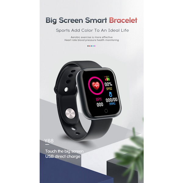 Y68 Smart Armbånd D20 Pulsmåler Smart Armbånd Blodtryk Sports Bluetooth Ur Gave Elektronik Sølv Sort
