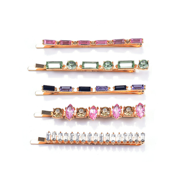 5 st Rhinestone Crystal Bobby Pins Dubbel rad Rhinestone Hårklämma Clip Metall Hårnålar för Kvinnor Flickor