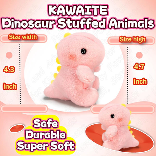 Dinosaur Plysjdyr, Kawaii Dino Plysj for Jenter og Gutter, Morsom Dinosaur Mini Plysj, Koselig Dyr Plysj, Søt Plus Pink