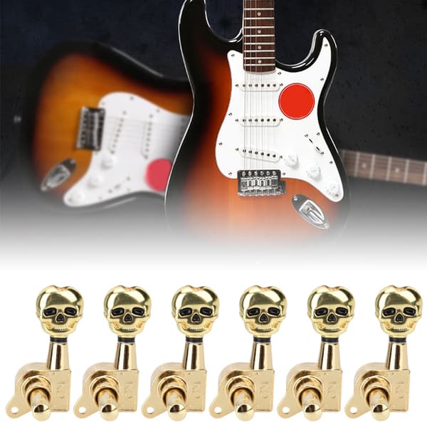 6 stk. Tuning Peg Golden Skull Shaped Elektrisk Guitar Machine Head String Tuner Key