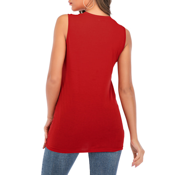 Kvinners Tank Tops Twist Knot Sommer Ermeløs Rund Hals Ermeløs Krøllet T-skjorte --- Rød（Størrelse S）