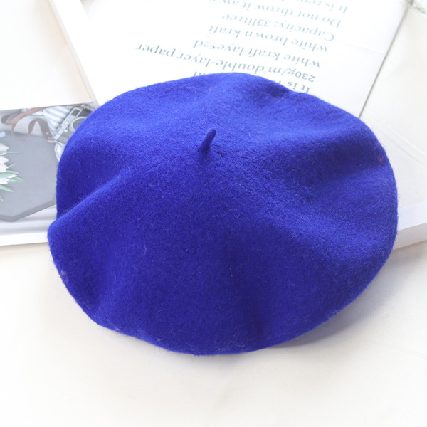 Hatt dam vinter basker, ullbasker, varm hatt ull stickad hatt, kungblå