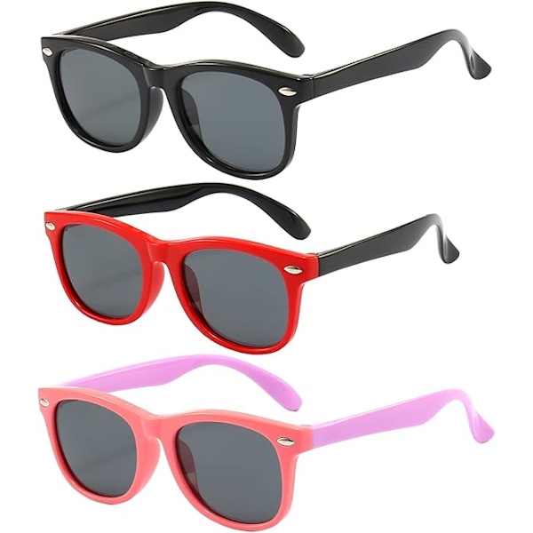 3-pack barnsolglasögon för pojkar flickor barn polariserade solglasögon Black+red+pink Purple