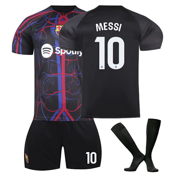 Barcelona MESSI #10 Udebanetrøje, 23-24 FCB Fælles Special Edition Sort Børne Voksen Fodbold Træningstrøje, Feriegave, Fødselsdagsgave 18 No.10M