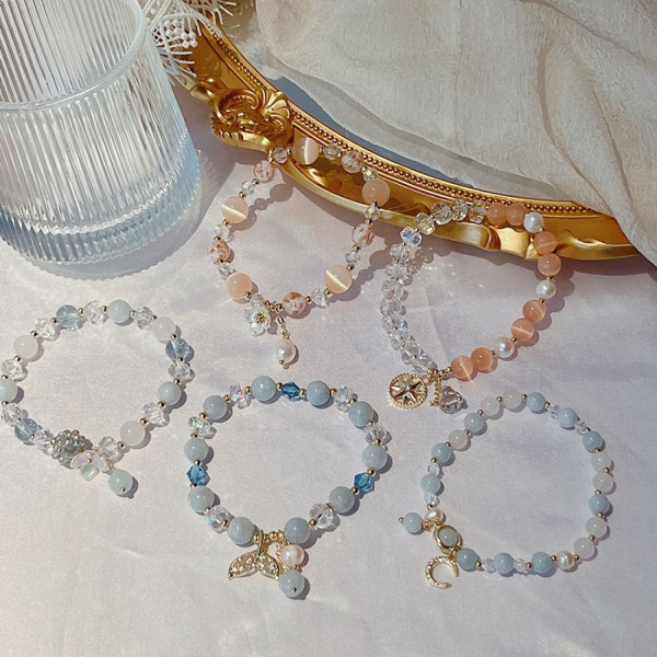 Blue White Fire Opal/Mystic Clear Crystal Armband för kvinnor 18K vitguldpläterade stor rund eller oval form ädelstenar Armband Smycken Presenter