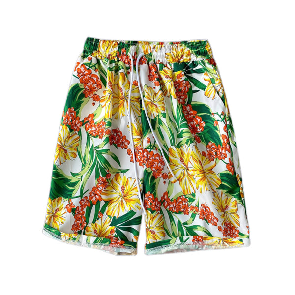 Flower Flat Front Casual Aloha Hawaiian Shorts-STK001 för män